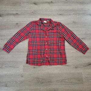 L.L. Bean Red Scotch Plaid Flannel Pajama Top Large Embroidered Darling 502584